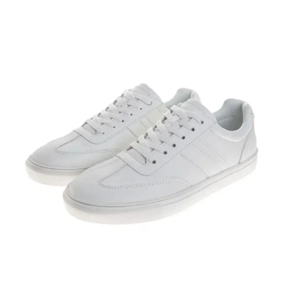 NIB Perry Ellis Mens Size 10.5 White Faux Leather Lace Up Low Top Sneaker Shoes